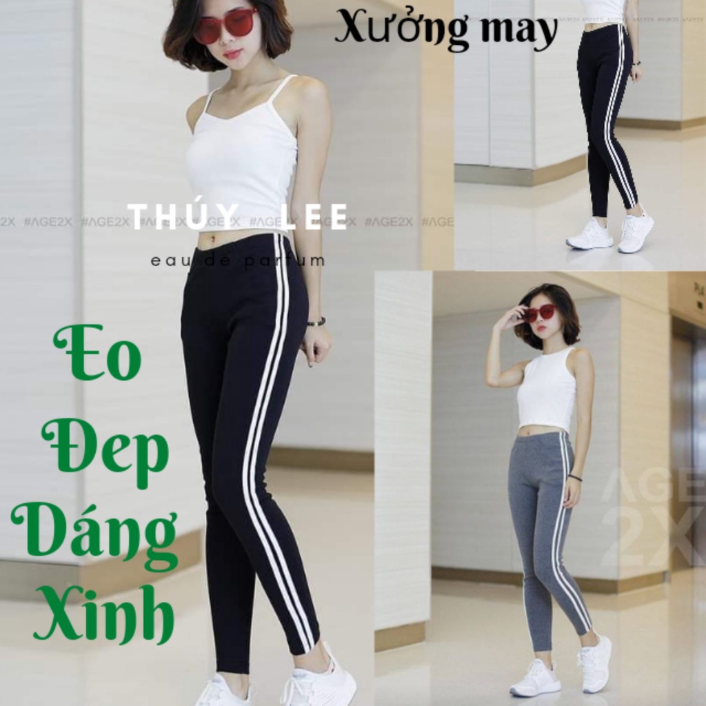 [SIÊU HOT] Quần Legging Nữ Cạp Cao; Dáng Quần Nâng Mông 2 SọcThể Thao; Chất Vải Co Gian 4 Chiều; Lên Dáng Cực Xinh