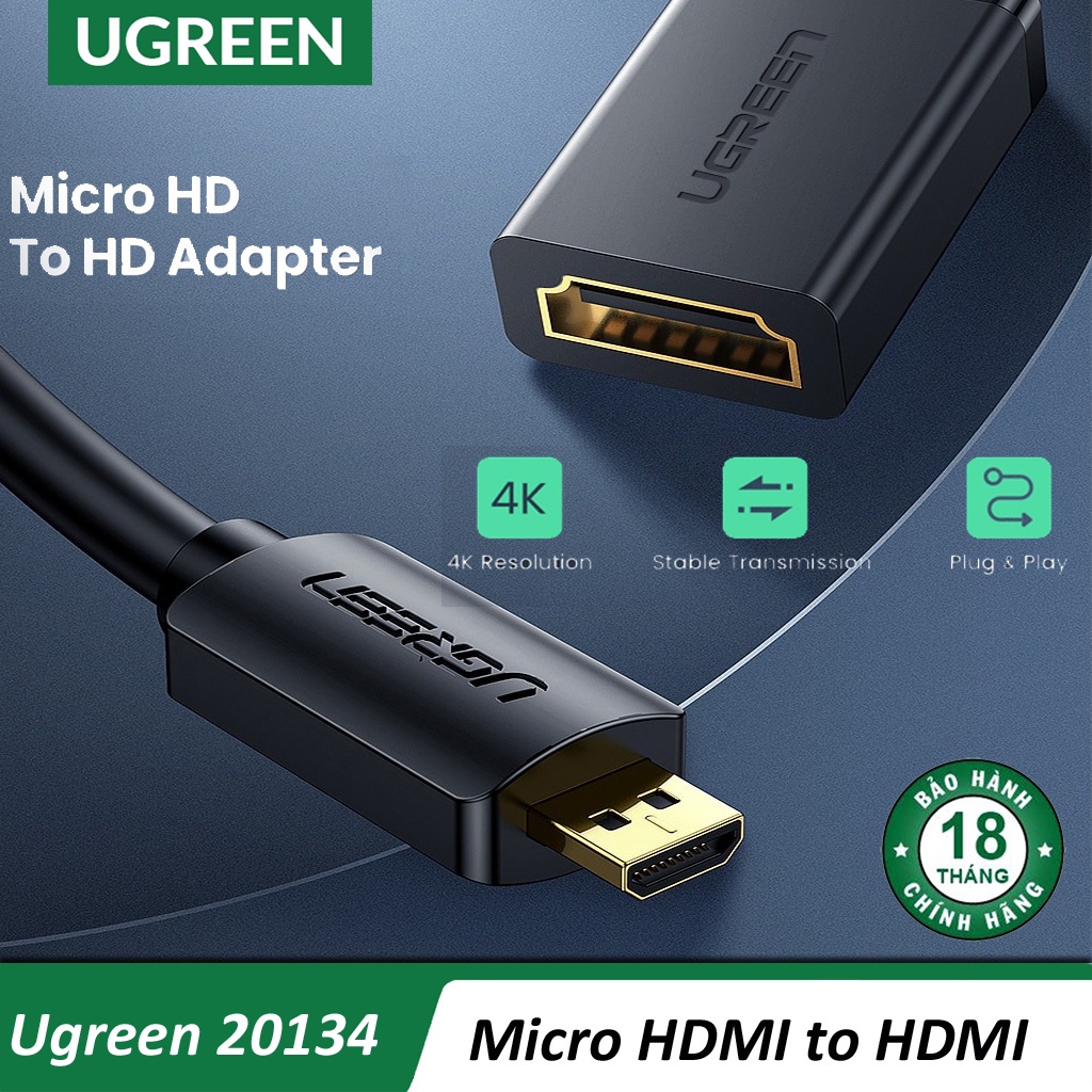 Cáp chuyển đổi micro HDMI to HDMI  dài 20cm Ugreen 20134 - Hàng chính hãng