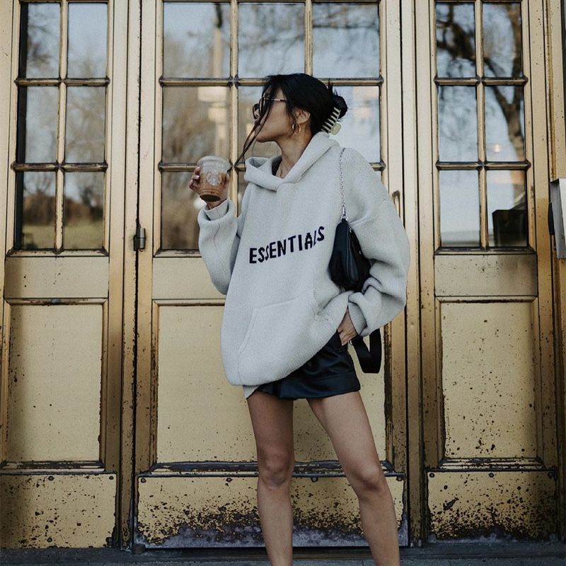 Áo hoodie len FEAR OF GOD FOG ESSENTIALS Knit SS21 bản cao cấp, Áo khoác có mũ form rộng ESSENTIALS len dệt kim oversize
