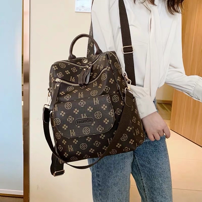 Balo đi học họa tiết vintage thời trang nữ balo du lịch đi chơi da pu chất lượng cao giá rẻ