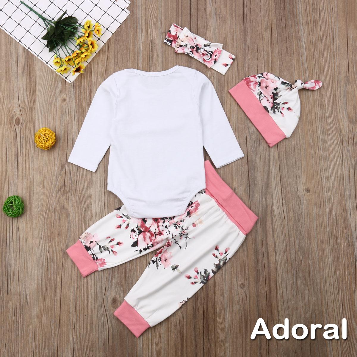 CCCT-Newborn Baby Girl Long Sleeve Romper Bodysuit+Floral Pants+Headband+Cap