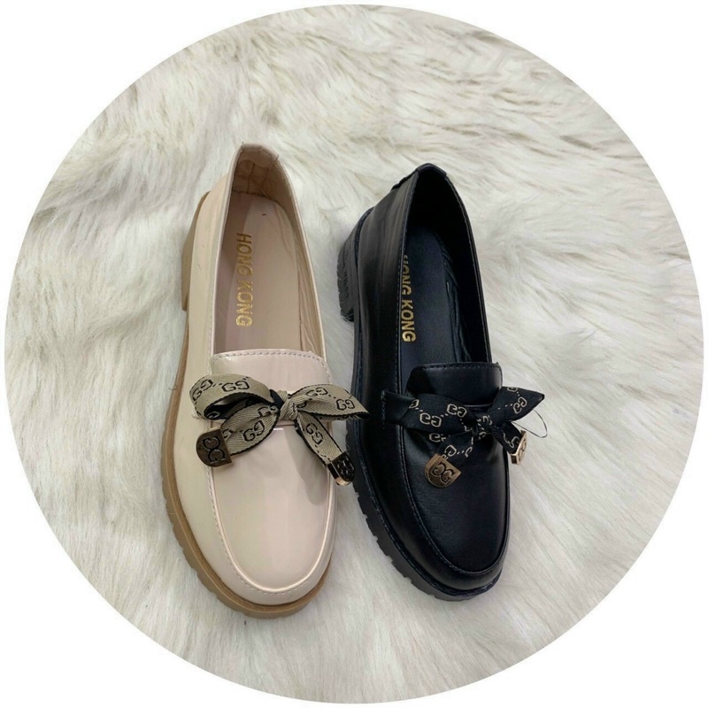 Giày lười đi học nữ nơ vải đế 3p,hài búp bê mũi tròn đế đốc da sần hót hít rẻ đi chơi đẹp ảnh thật