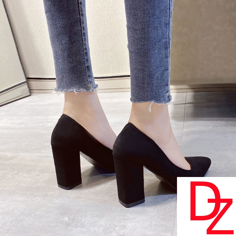 Giày Cao Gót Da Lộn Mũi Nhọn 5cm 2022Cm Màu Đen Thời Trang Xuân Hè Cho Nữ