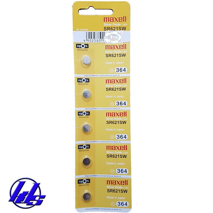 Pin đồng hồ SR621SW/364 Maxell Silver Oxide 1.55V - Vỉ 5 viên