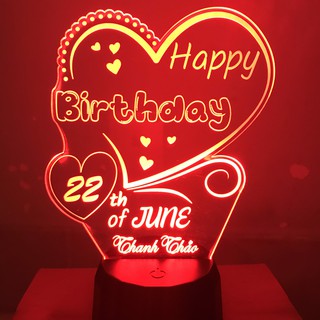Đèn ngủ HAPPY BIRTHDAY, tranh thư pháp, để bàn, tramh trí, đèn ngủ, quà tặng, thiết kế và khắc hình theo yêu cầu