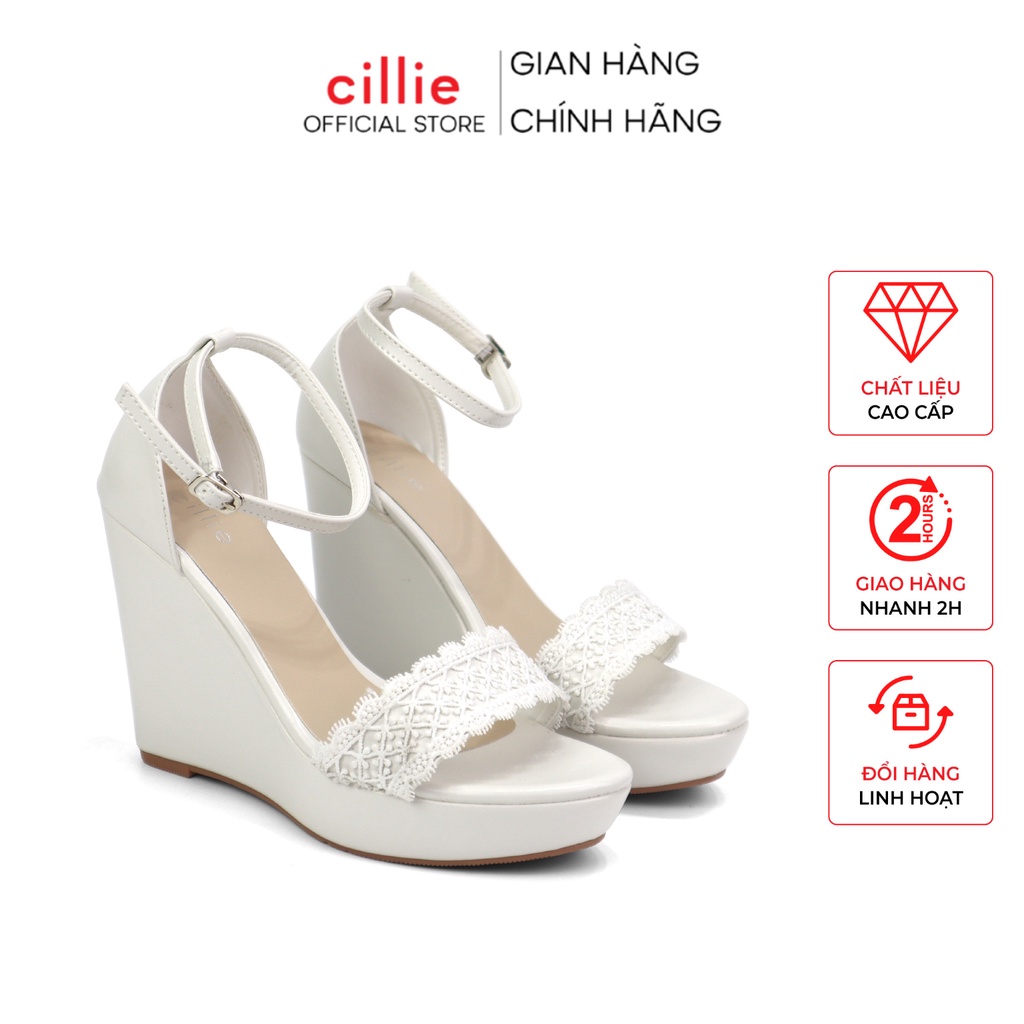 Giày cưới sandal cao gót xuồng nữ phối ren đính hoa cao 11cm đúp trước 3cm phù hợp đi tiệc đám cưới Cillie 1110