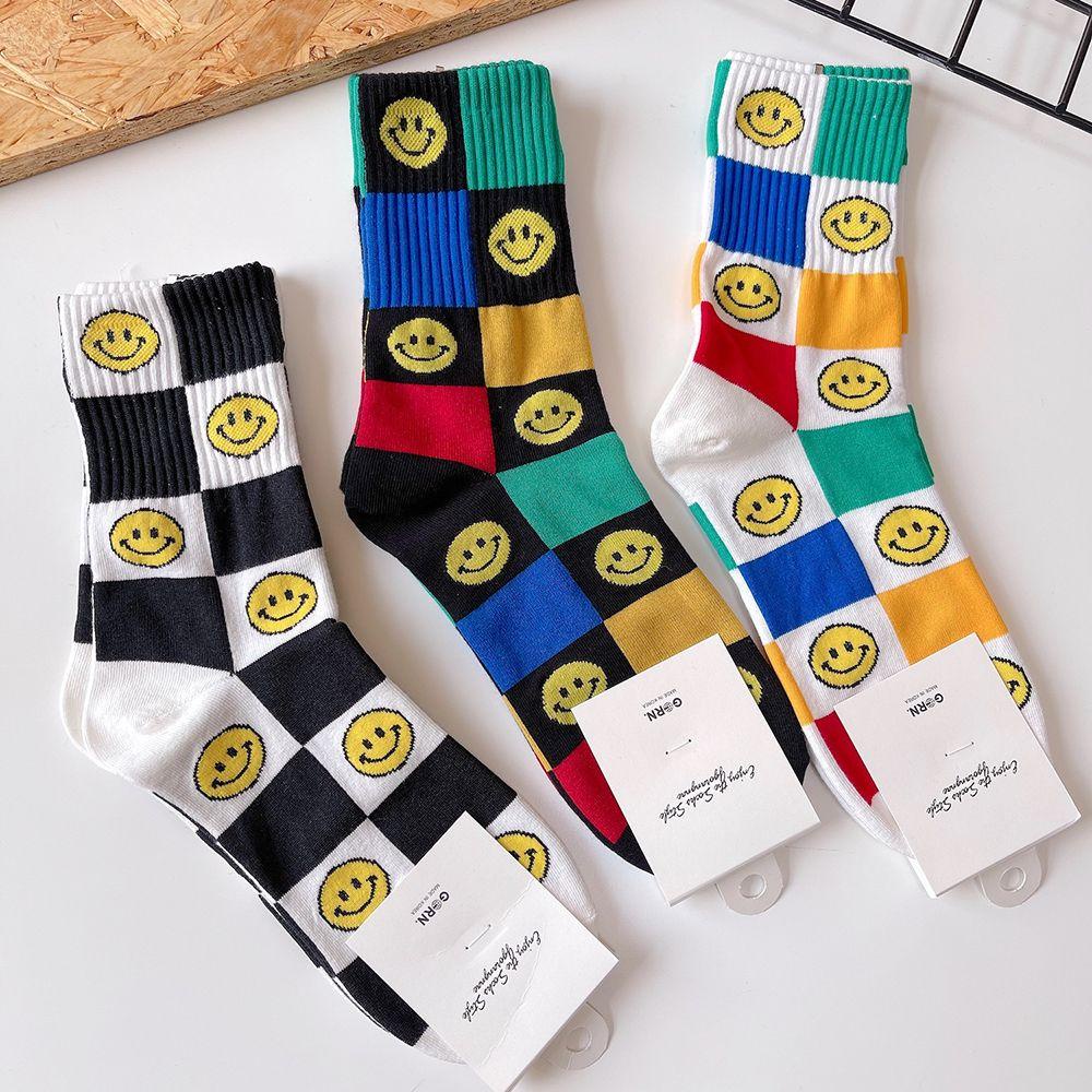 Vớ Cotton Thể Thao In Họa Tiết Mặt Cười Nhiều Màu Sắc Phong Cách Đường Phố Dễ Thương Cho Nam Và Nữ