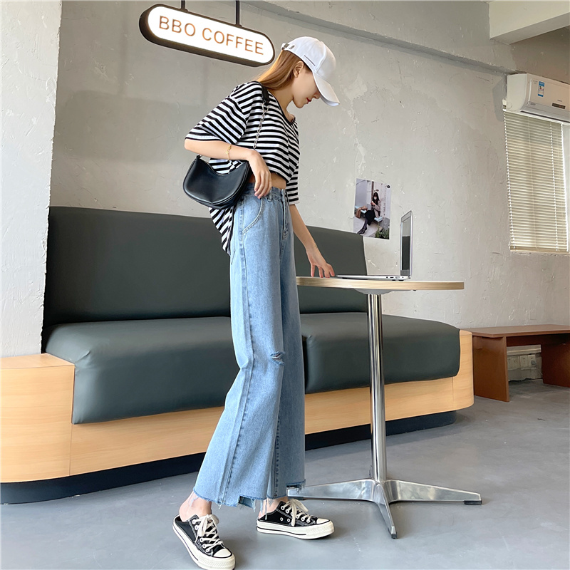 SUXI Quần jean lưng cao ống rộng thời trang mùa hè dành cho nữ