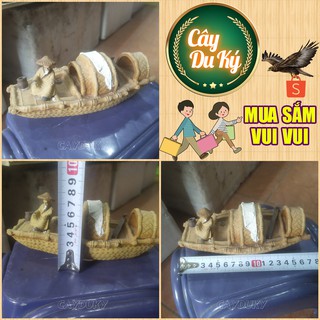 Bộ tượng thuyền 2 mái & ngư ông ngồi câu cá gốm sứ Bát Tràng-17x6x7 cm làm mô hình trang trí tiểu cảnh, trang trí bể cá