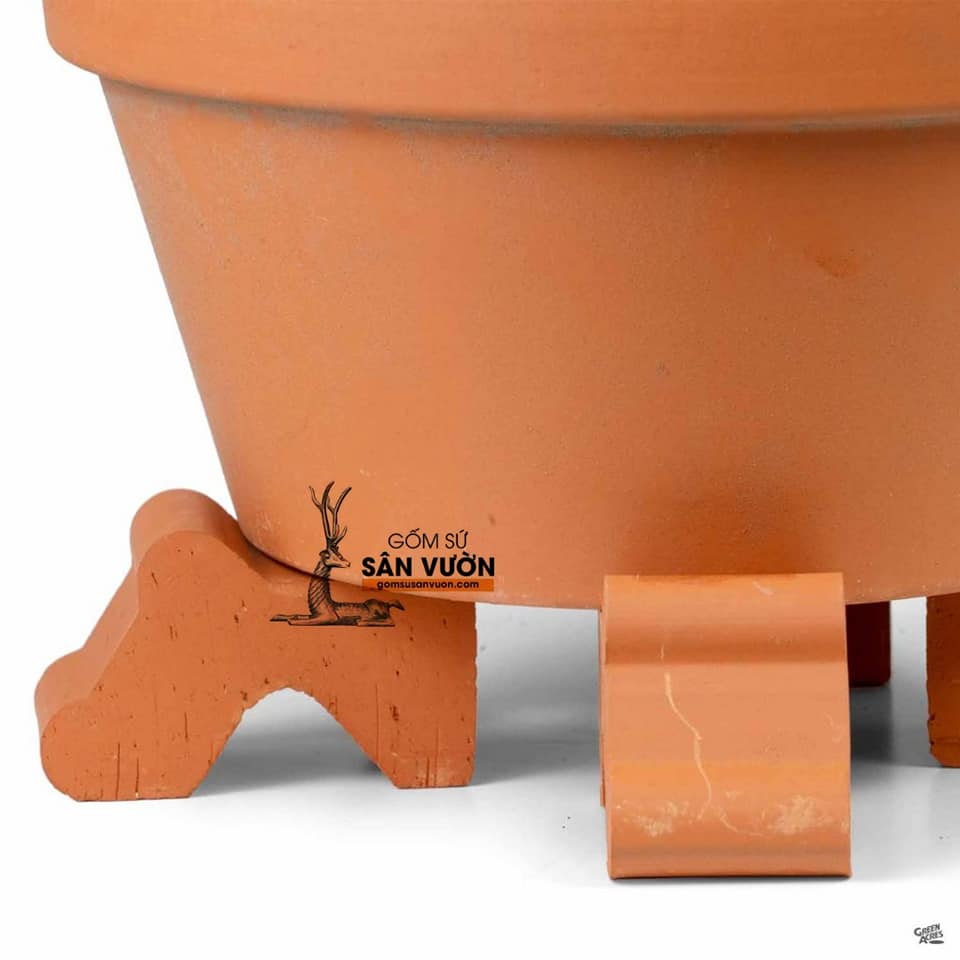 Bộ 3 chân kê chậu trồng cây bằng gốm đất nung (set 3 terracotta pot feet) size NHỎ 7x2.7x4cm gốm sứ sân vườn Bình Dương