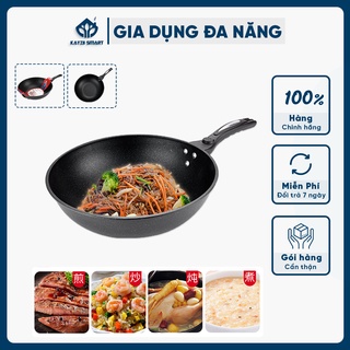 Chảo đá chống dính siêu bền coopia hàn quốc - chảo lòng sâu cao cấp có nắp kính size 32cm