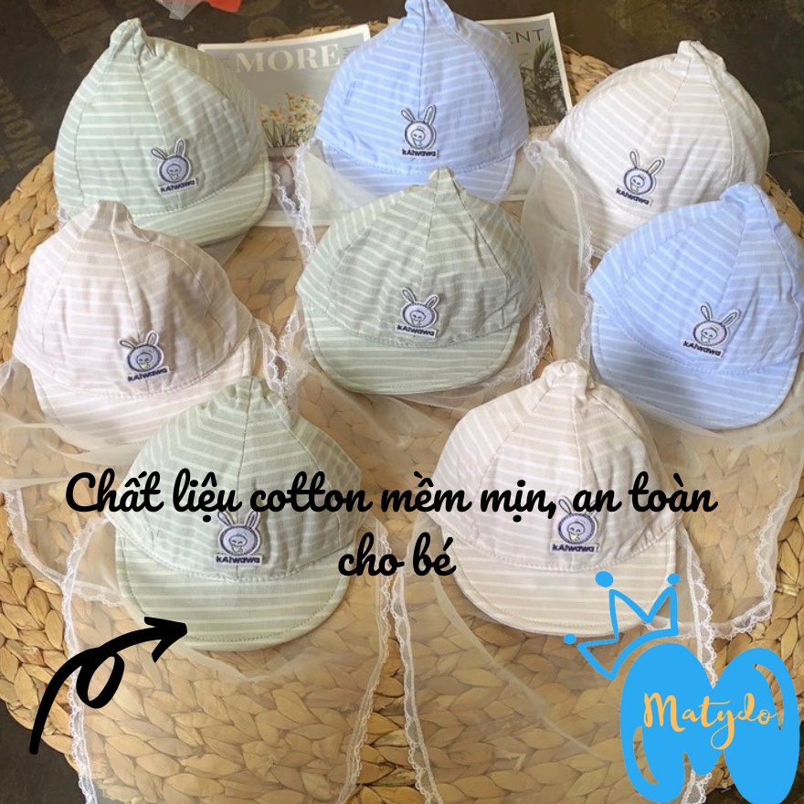 Mũ cho bé sơ sinh có khăn voan che mặt nón củ tỏi chống dịch chống bụi đi tiêm phòng an toàn hình thỏ 0-10 tháng
