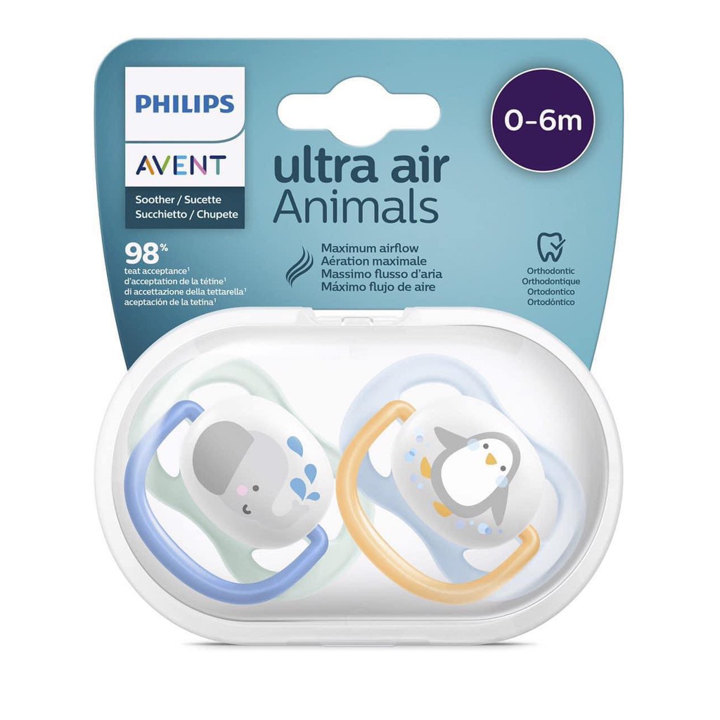 Philips Avent núm ty ngậm thông khí - Ti giả avent ultra air animals ( cho bé 0-6 tháng và 6-18m ) chính hãng