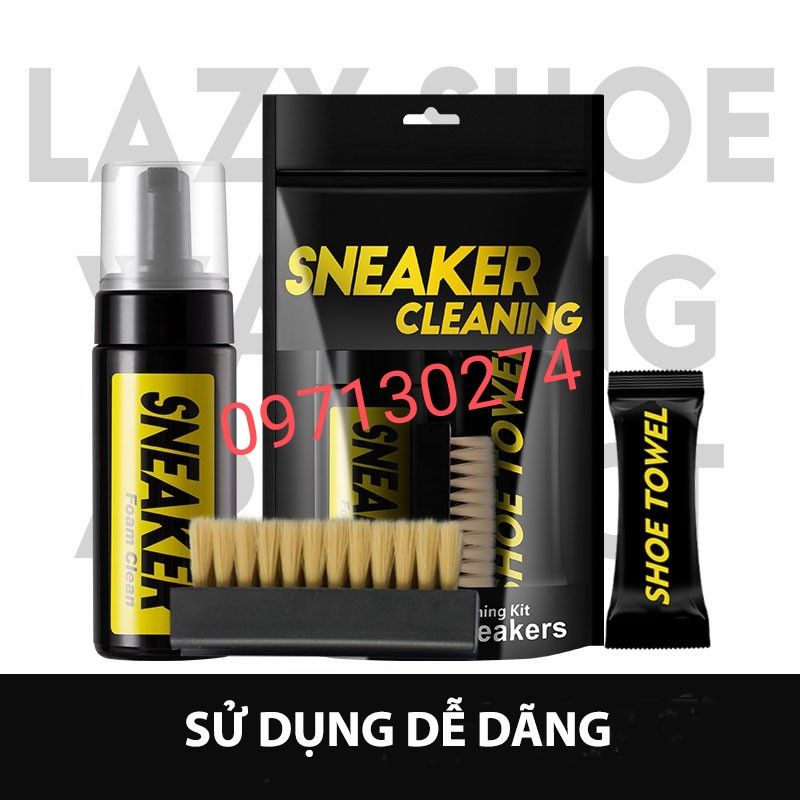 Bộ combo tẩy sạch vết bẩn trên giầy sneaker cleaning 3 trong 1: bàn chải mềm, bình bọt tẩy vết bẩn, khăn ướt