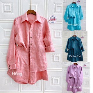 [JUNE LINEN] S08. HỎA TỐC- Set LINEN TƯNG PREMIUM Áo somi tay dài + short, Fullsize. NHIỀU MÀU.