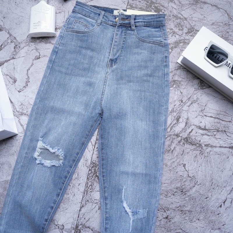 Quần jeans nữ demi co giãn rách nhẹ KC151 (có kèm video thật)