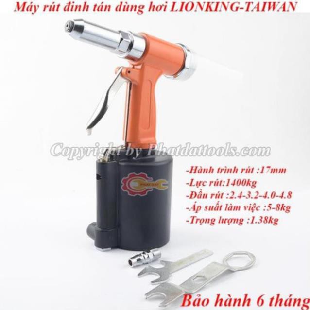 Máy rút đinh tán inox,nhôm dùng hơi LIONKING-Made in Taiwan-Bảo hành 6 tháng