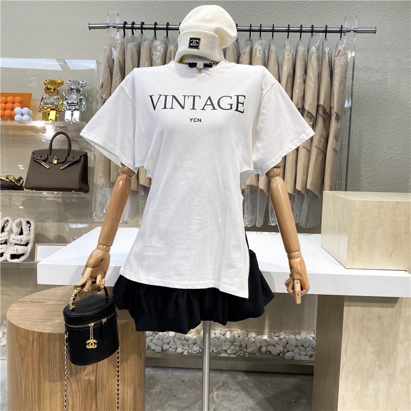Áo Thun Phối Chân Váy Ngắn 🍊🍊 Set Áo Thun Khoá Kéo Mix Chân Váy Ngắn Bồng - Hàng Quảng Châu SET003
