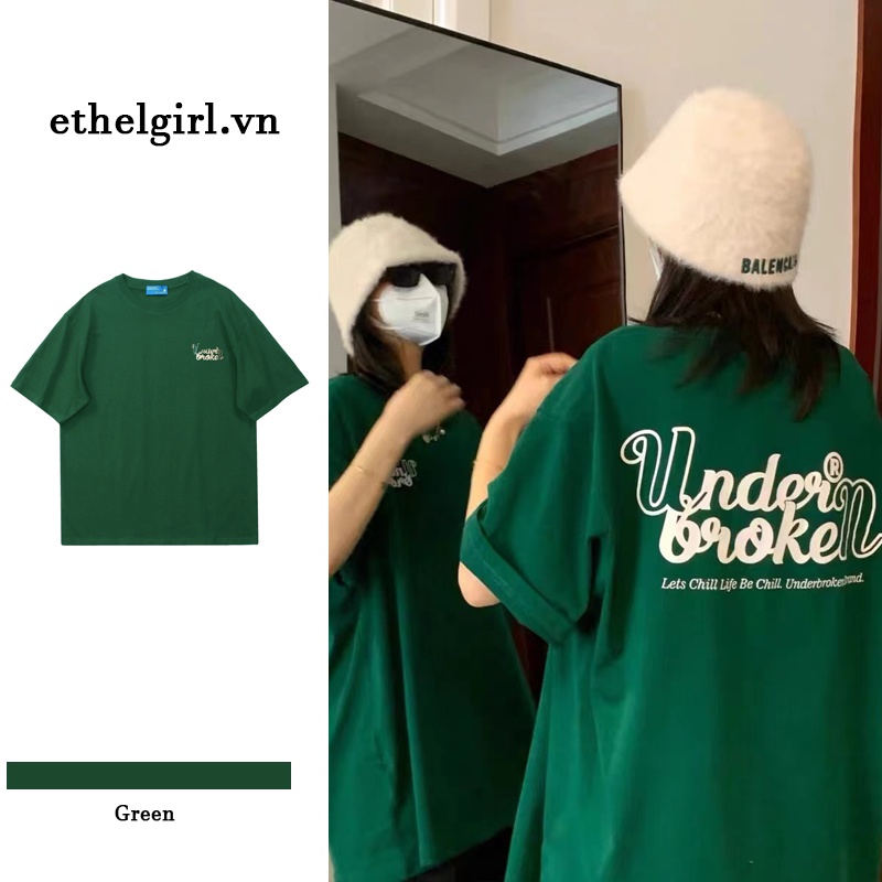 Áo thun tay ngắn dáng rộng in chữ thời trang Hàn Quốc