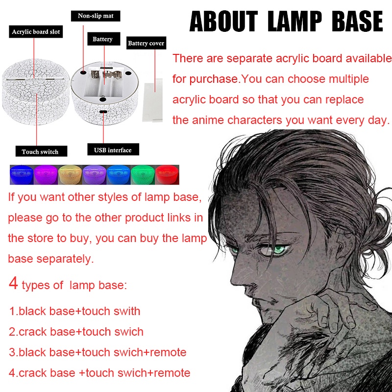 Đèn Ngủ Led Hình Nhân Vật Anime Attack On Titan Độc Đáo Trang Trí Nhà Cửa