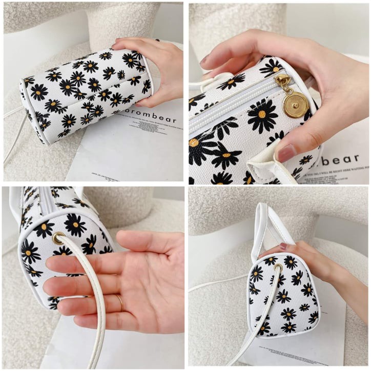 Túi xách nữ đeo chéo ulzzang cầm tay dự tiệc đựng ĐTDĐ Mini Bag dạng trống in hoa nhiều màu tiện dụng(TT2239)