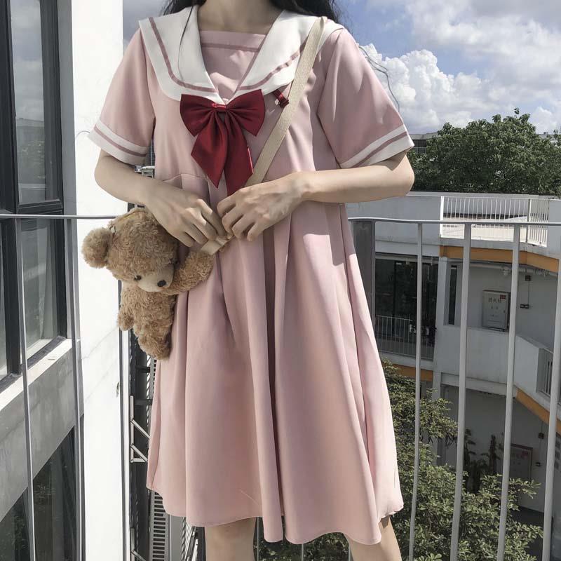 Đầm Chữ a Dáng Rộng Cổ Thủy Thủ Phong Cách Nhật Bản Hàn Quốc Thời Trang Mùa Hè Dễ Phối Đồ Dành Cho Học Sinh