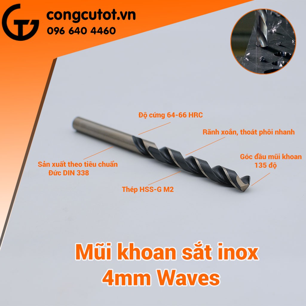 Mũi khoan sắt inox Waves  HSS-G M2(∅4.0-5.5)