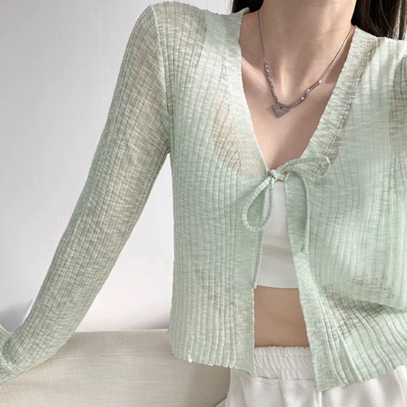 Áo khoác cardigan nữ FM Style croptop chất len mỏng tay dài thắt 2 dây ngực phong cách ulzzang Hàn Quốc 206230027