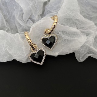 Bông Tai Hình Trái Tim Màu Đen Đính Đá Zircon Phong Cách Âu Mỹ Thời Trang Cho Nữ