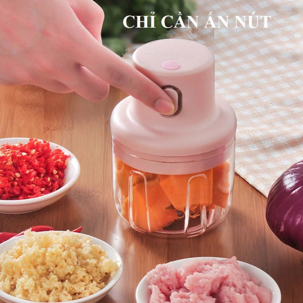 Máy xay tỏi ớt đa năng bằng điện, kéo tay - Xay thịt băm nhuyễn, nhỏ gọn tiện lợi