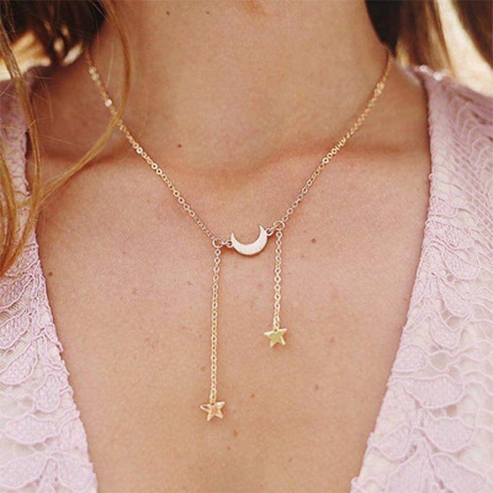 Dây chuyền choker mặt hình ngôi sao và mặt trăng dễ thương cho nữ