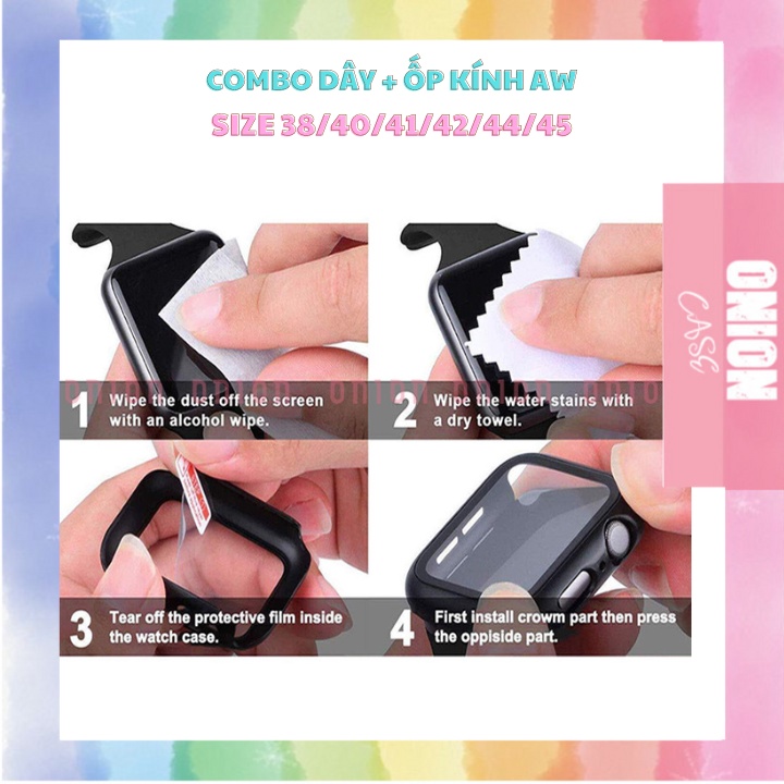 Ốp kính cường lực và dây silicon cho đồng hồ thông minh APW đủ size 38 40 42 44 45mm seri 1 2 3 4 5 6 7