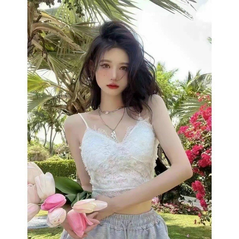 Áo Bra 2 Dây Croptop Viền Ren Hoa Thoáng Mát, Mềm Mịn Gợi Cảm