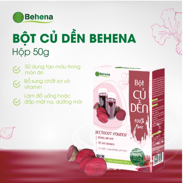 Bổ máu mát gan, thanh lọc cơ thể từ  bột củ dền Behena nguyên chất 100% - Hộp 50g