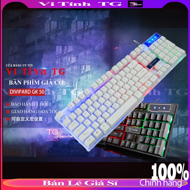 BÀN PHÍM MÁY TÍNH giả cơ màu trắng có led có dây Vi tính TG Divipard