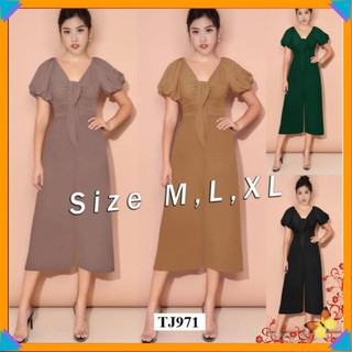 Jumpsuit Lửng 🌸FREESHIP🌸 Jum lửng ống suông cổ tim tay phồng xinh xắn TJ971
