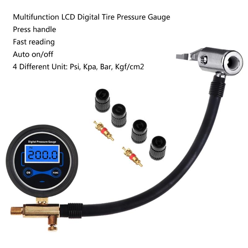 Đồng Hồ Đo Áp Suất Bánh Xe Hơi/Xe Máy/Xe Đạp Có Tay Cầm Nhấn Tay Tiện Dụng