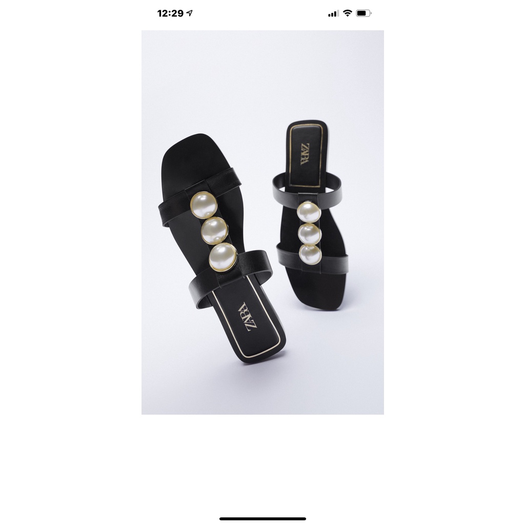 Dép da đính ngọc trai size 35 - Zara authentic 100% newtag - kèm ảnh thật