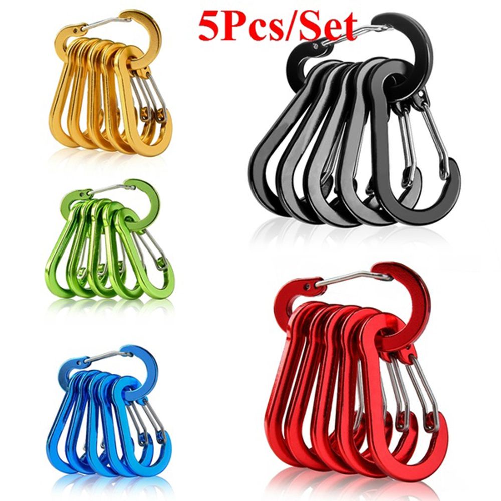 Bộ 5 cái móc khóa hình chữ S bằng hợp kim nhôm tiện lợi cho hoạt động ngoài trời