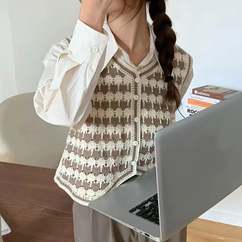Áo Sweater Dệt Kim Không Tay Phong Cách Thời Trang Vintage Dành Cho Nữ