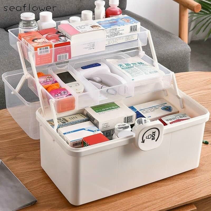 Hộp đựng thuốc y tế gia đình 3 tầng phân loại các thuốc có tay cầm và khoá hộp chắc chắn siêu bền rẻ 7L