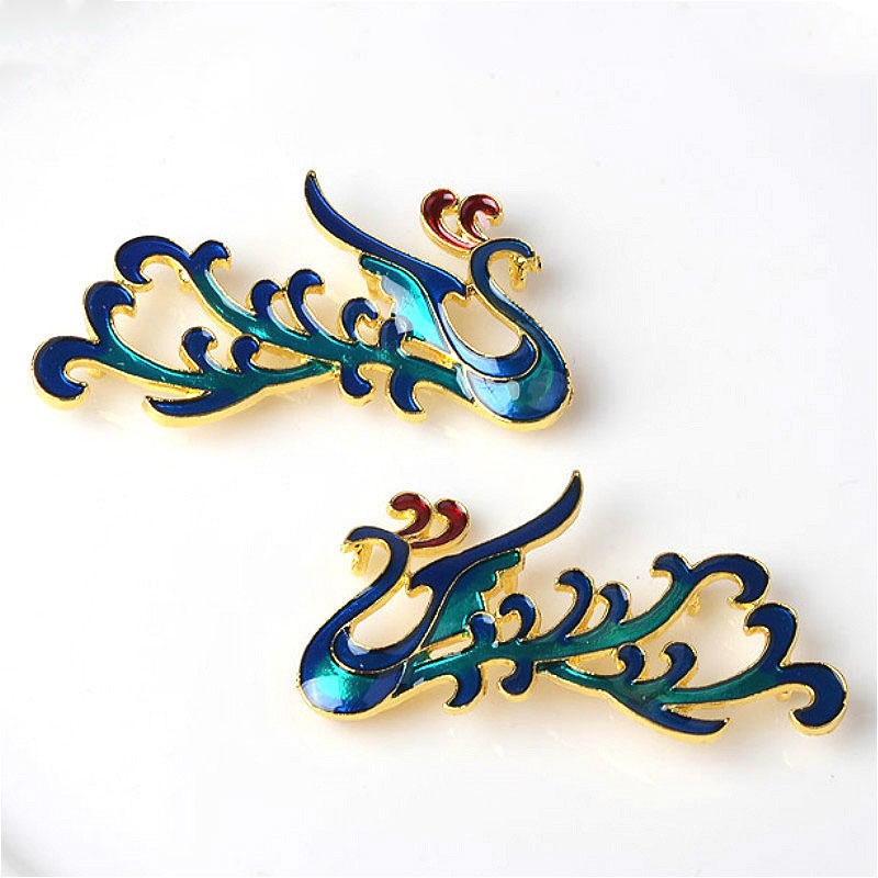 1 cặp phiến đúc phượng hoàng sơn tráng men phong cách điểm thúy 30*58mm nguyên liệu làm trâm làm trang sức cổ trang