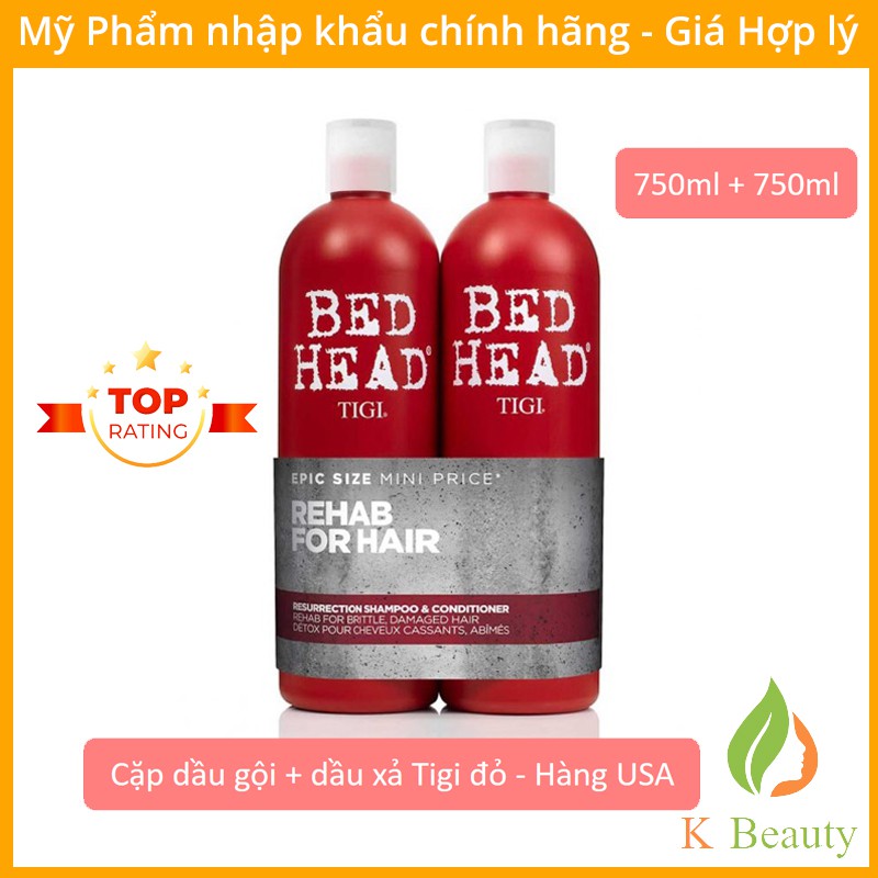 Cặp dầu gội, dầu xả Tigi đỏ - Tigi Bed Head Rehab For Hair - Hàng USA 750ml + 750ml