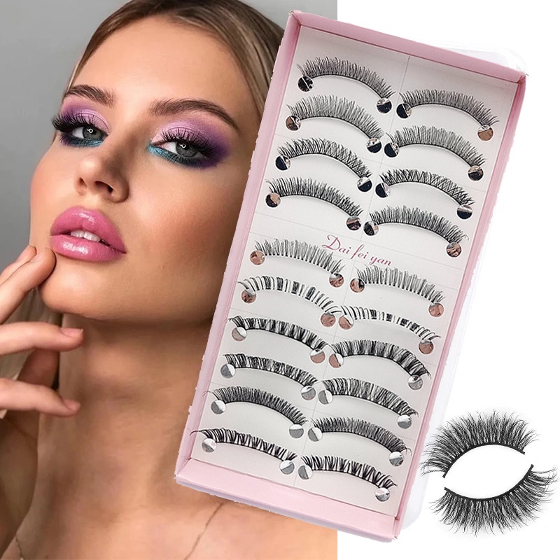 Set 10 Cặp Lông Mi Giả 3D Mềm Mại Dày Dặn Màu Đen Có Thể Tái Sử Dụng