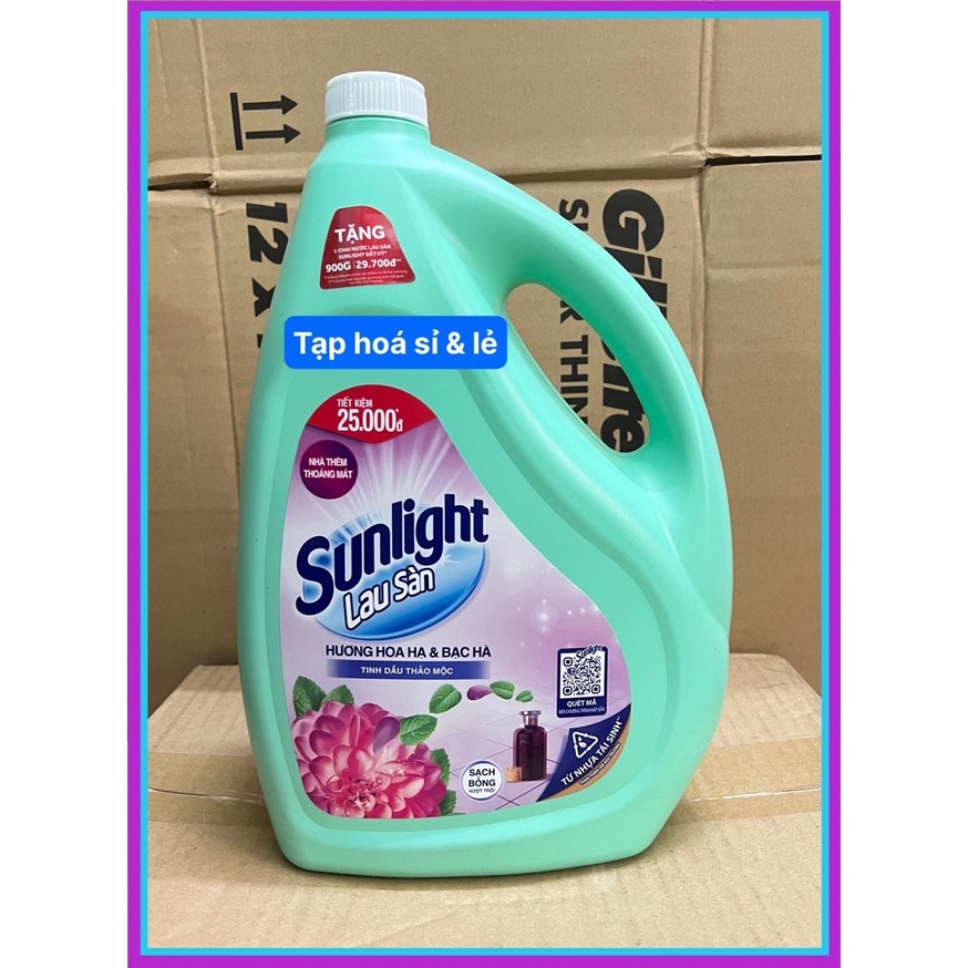 Nước lau sàn Sunlight Cif hương xanh hoa Hạ can 3,6kg