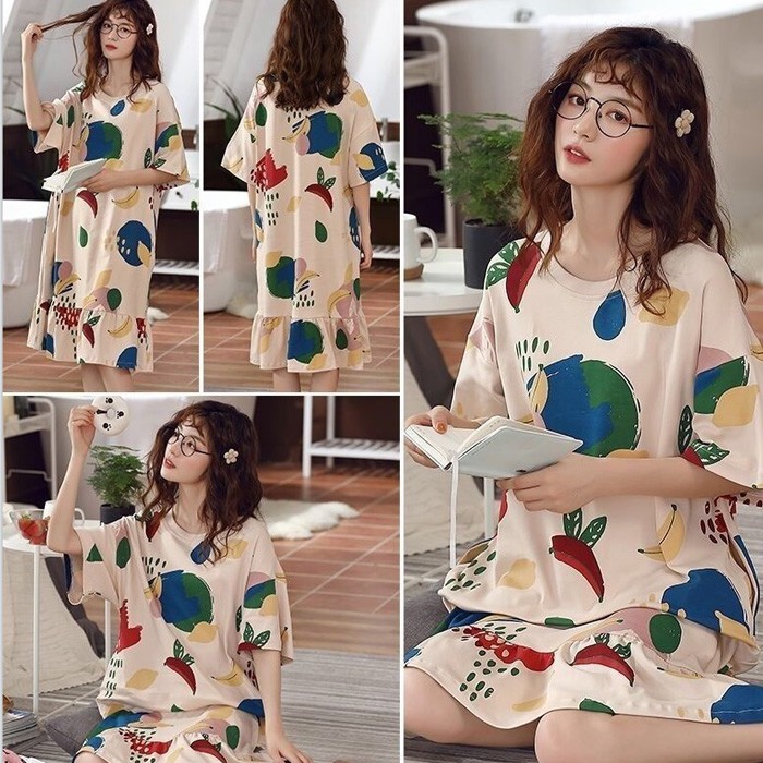 Đồ ngủ Cotton Ngắn Tay In Họa Tiết Xinh Xắn Dành Cho Nữ