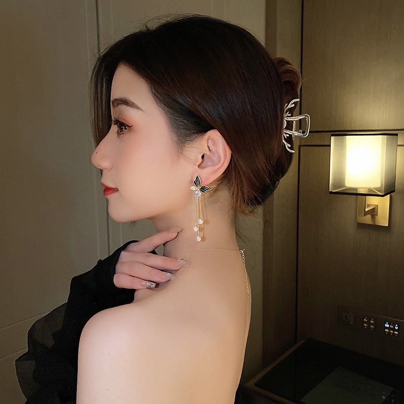 [Siêu Đẹp Y Hình] Bông Tai Mạ Bạc S925 Butterfly Đính Đá Dây Ngọc Ngọc Đơn Giản Thanh Lịch Dễ Thương Mainia Shop