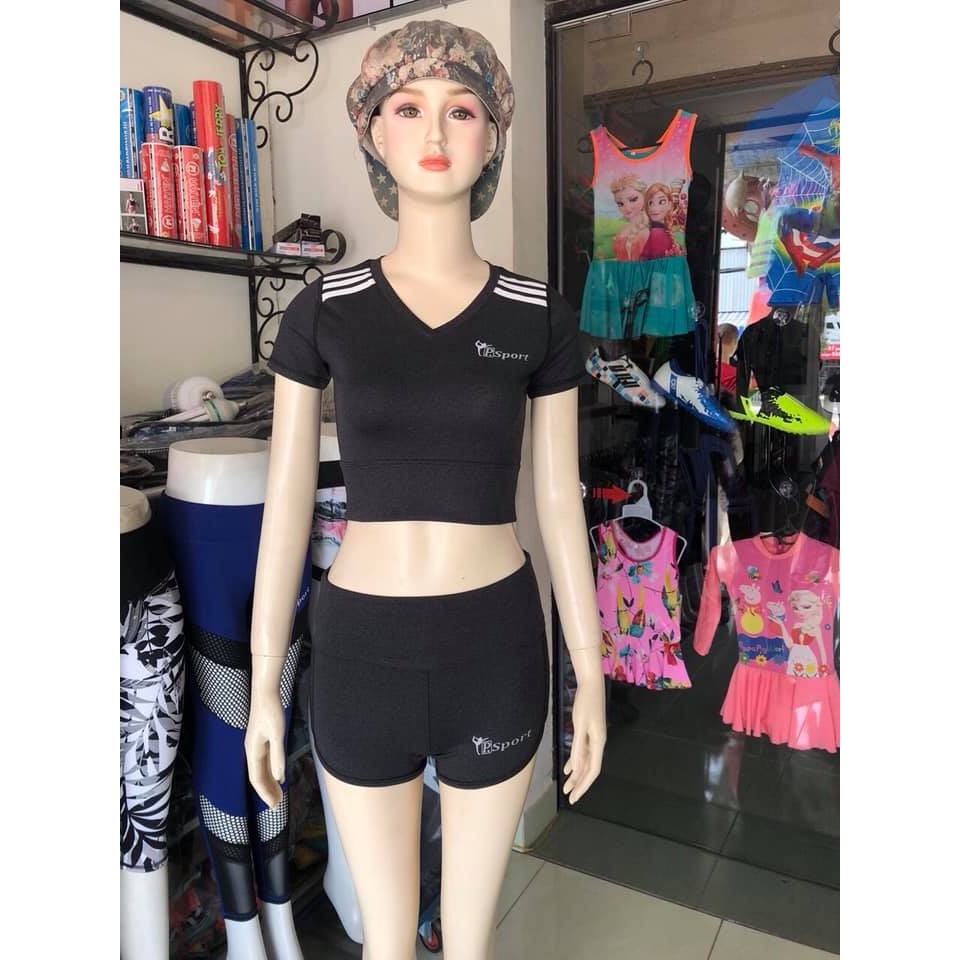 BỘ ĐỒ THỂ THAO NỮ - SET ĐỒ TẬP GYM NỮ ( QUẦN SỌT ÁO CROPTOP TAY NGẮN )