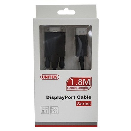 Cáp Displayport -> VGA (K) 1.8m Unitek Y5118F, Cap chuyển thẳng từ Displayport sang VGA dài 1.8m Unitek Y5118F