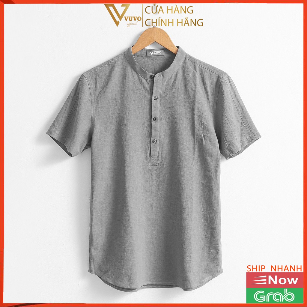 Áo Đũi Nam Cổ Tàu, Sơ Mi VuVo Official Tay Ngắn 4 Khuy Cao Cấp